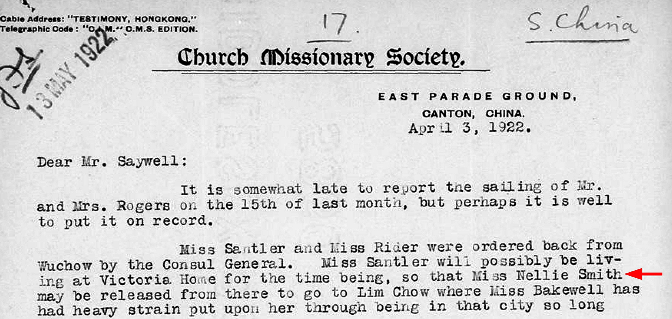 Proposal to send Nellie from Victoria House to Linchow